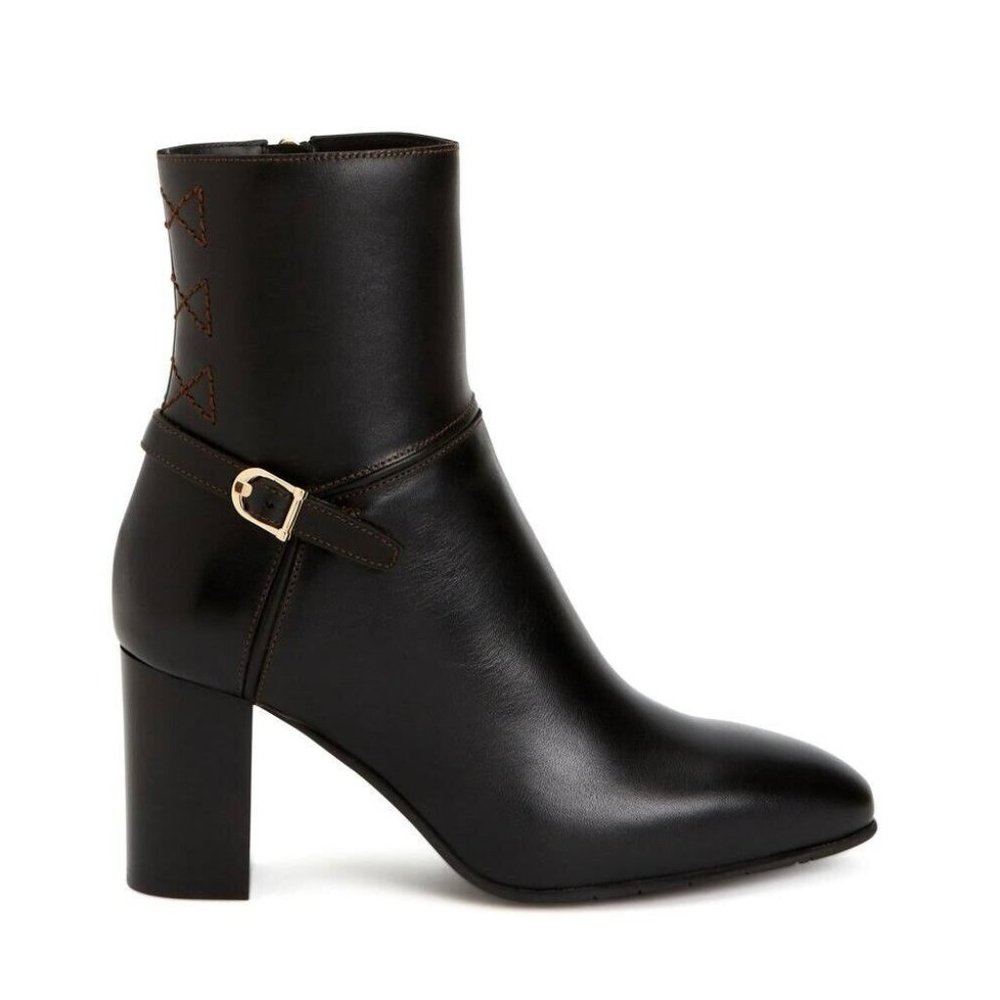 $550 AQUATALIA FABIOLA WATERPROOF BUCKLE ZIP BOOTIE BLACK LEATHER 10.5 (ME25)